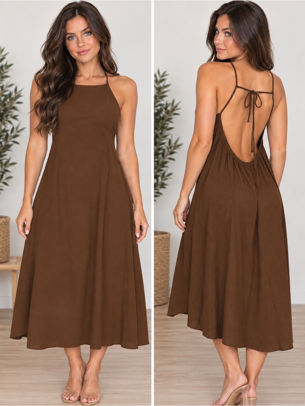 Target 🎯 a new day Chocolate Brown Backless Halter Midi Dress